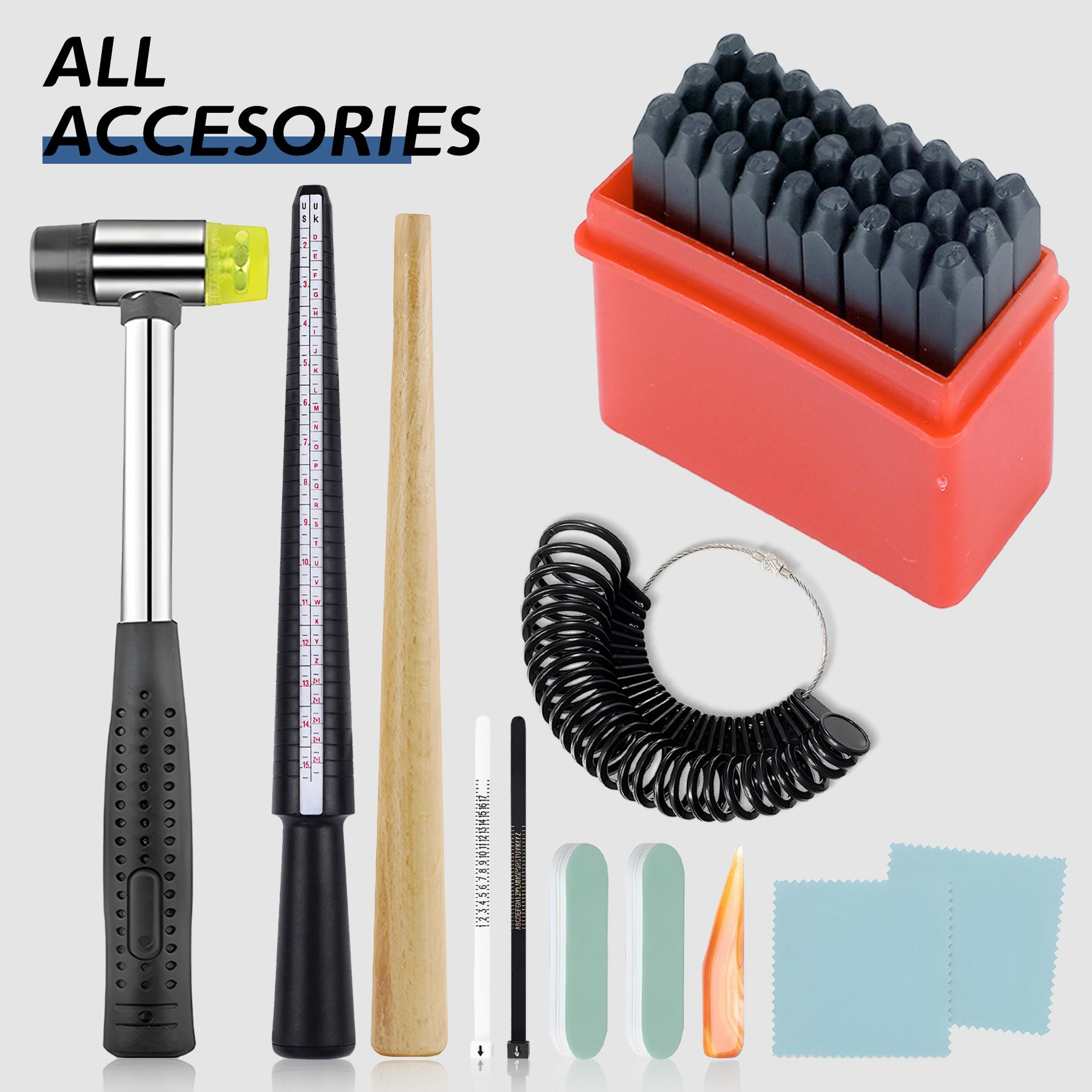 Jewelry Stamping Kit with A-Z Letter Stamps, Ring Sizer, Hammer & Polishing Tools - Complete Jewelry Making Set for Metal Stamping & DIY Jewelry