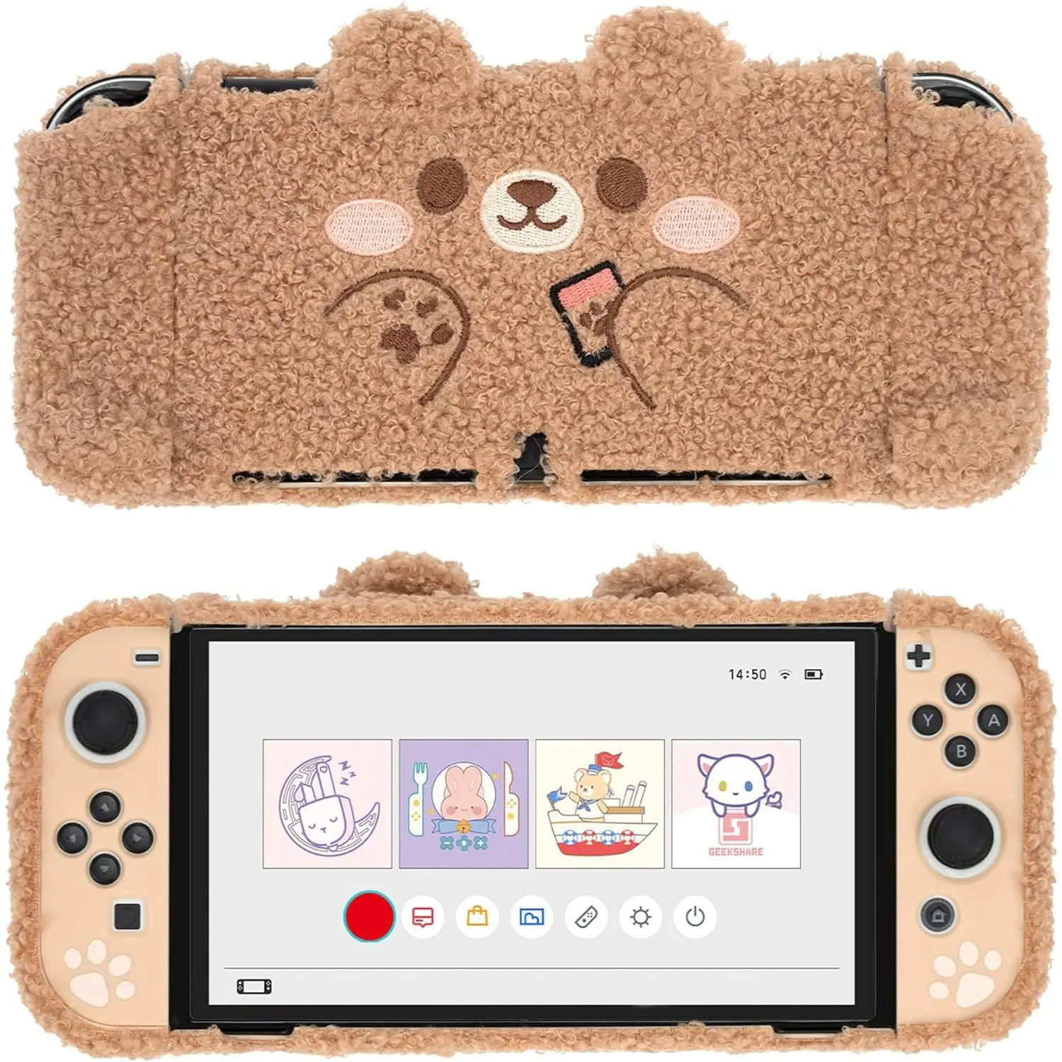 Cute Animal Plush Protective Case with Playstand for Nintendo Switch OLED Console - Gaming Accessories with Joycon Cutout, Shockproof, Scratch-Resistant, Protection for Handheld Video Game Controllers, Switch Controller Cover