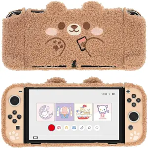 X-PCS07   Cute Plush Protective Case Cover Compatible with Switch - Shock-Absorption and Anti-Scratch - Plush Bear (for Switch OLED)