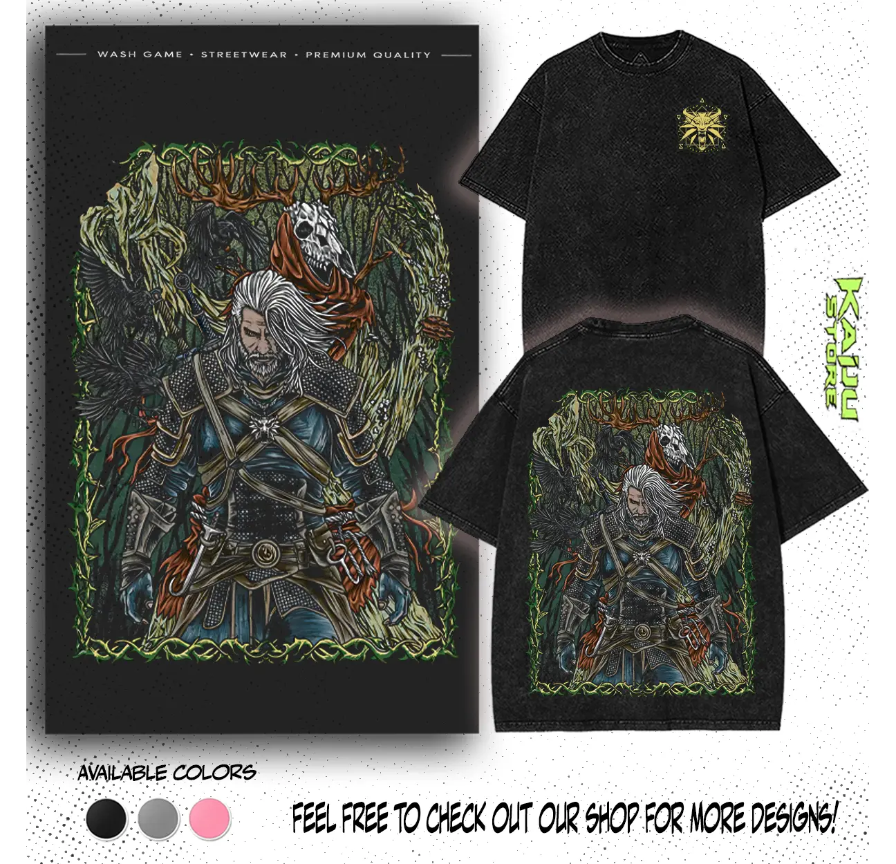 THE WITCHER: GERALT OF RIVIA Vintage Washed T-Shirt — Dark Fantasy Streetwear Inspired By The Legendary White Wolf | Premium Gothic Artwork For RPG Fans