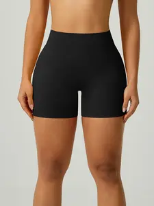 Women's Seamless High Waist Yoga Shorts, Sporty Tight-Fit Running Workout Pants, Moderate Stretch Kint Fabric for All Seasons, Athletic Wear Shorts