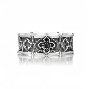 Retro Crucifer Vines Adjustable Open Ring For Men Silver-plated Copper Gothic Punk Edgy Jewelry Vintage Cross Accessories Gift