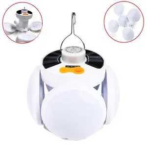 Portable Solar Camping Lantern, Foldable LED Football Bulb with Hook, Rechargeable USB Table Lamp for Home, Office, Tent, Emergency Outages Lighting