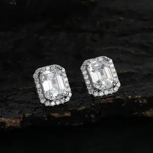 【PANG Jewelry】Hip-Hop Rectangular Earrings Copper Material Full Zirconium Personalized Stud Earrings  Trendy Rap Accessory New Earrings