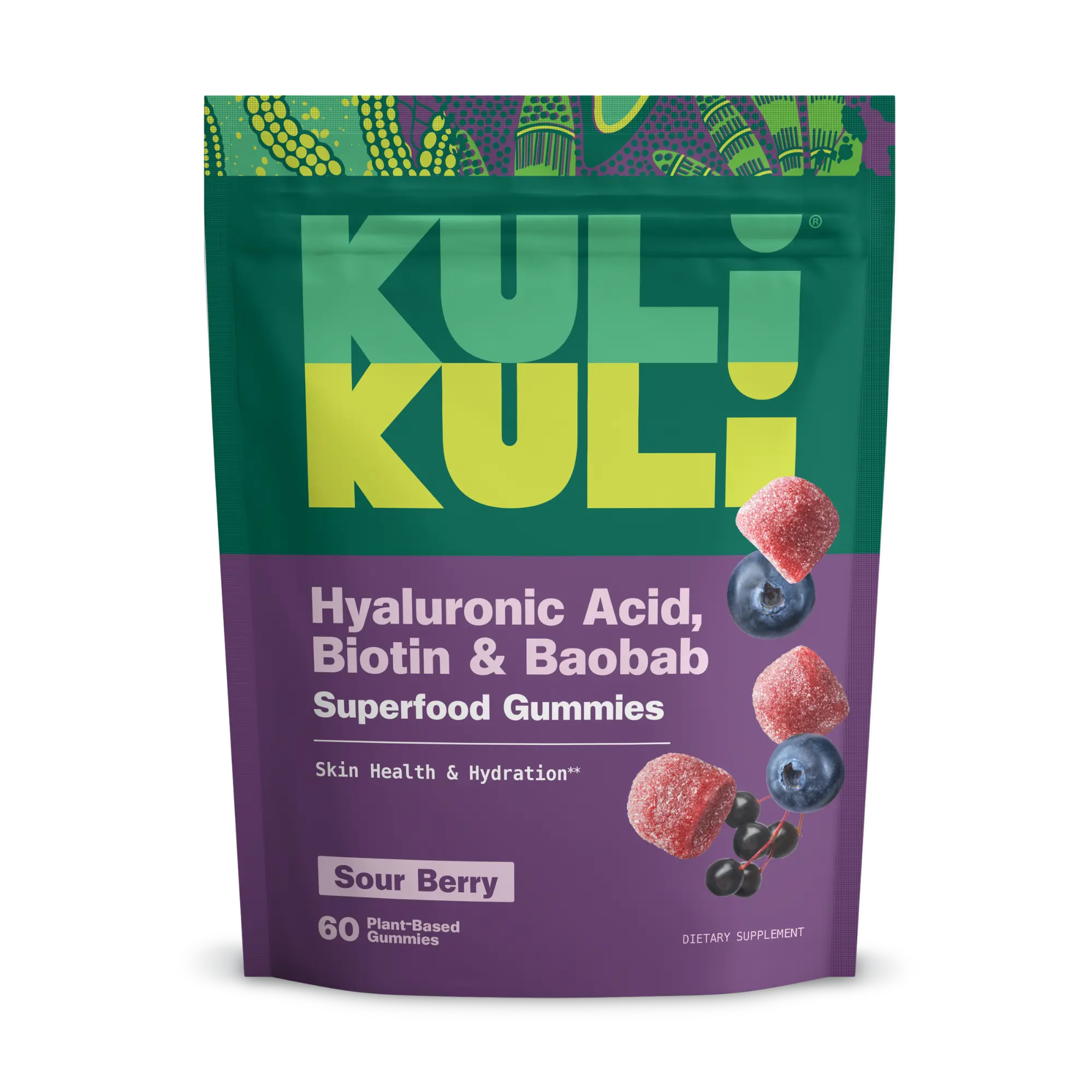 KULI KULI Superfood Gummies for Skin Health & Hydration Boost - Sour Berry Flavor