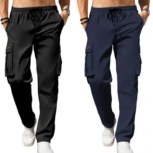 Men's 2 Pack Casual Cargo Sweatpants Waist Drawstring Joggers Hiking Tactical Pants for Men with Pockets