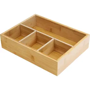Tea Bag/Sugar Packet Holder,Coffee Station Condiment Organizer,Bamboo Tea Organizer,Large 4-Compartment Organizer Tray for Drawer/Shelf/Countertop,10.2 x 7.9 x 2.4 inch