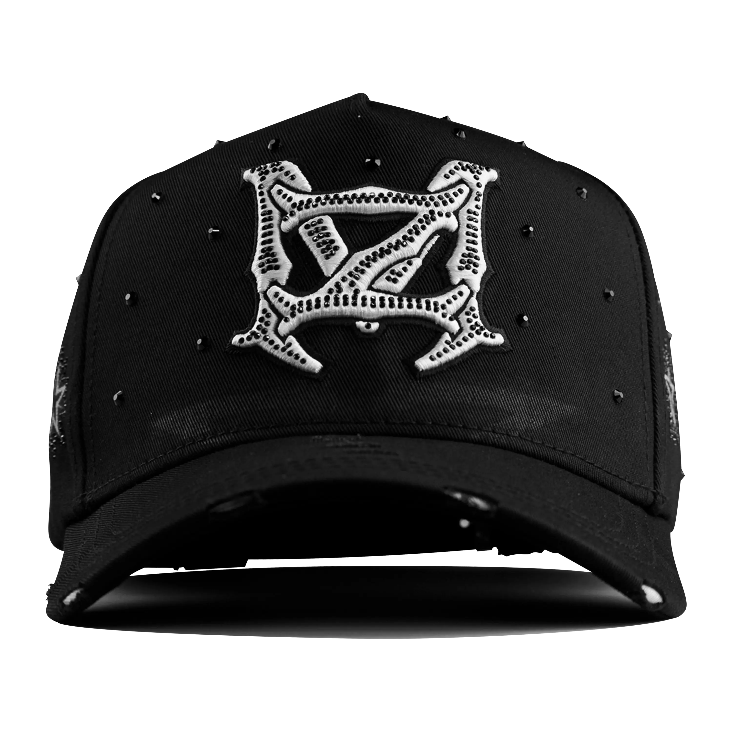 MZ BONES Premium Black Embroidered Skeleton Logo Snapback Cap - Studded Punk Streetwear Fashion Accessory, Adjustable Embroidered Stitch Black Embroidery Bones Graphic Hat for Unique Style, Punk Hats, Embroidered Stitch Hats