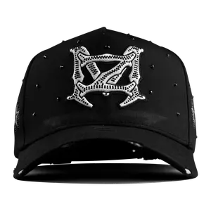 MZ BONES Premium Black Embroidered Skeleton Logo Snapback Cap - Studded Punk Streetwear Fashion Accessory, Adjustable Embroidered Stitch Black Embroidery Bones Graphic Hat for Unique Style, Punk Hats, Embroidered Stitch Hats