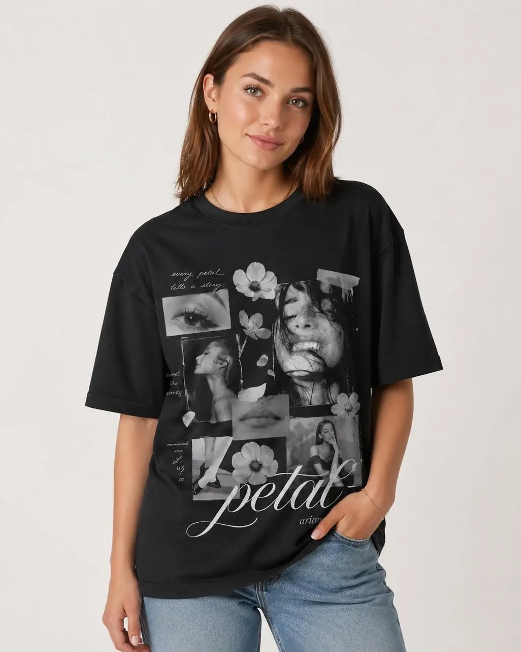 Floral Pop Music Graphic T-Shirt, Petals Aesthetic Tee, Soft Girl Coquette Y2K Style Top, Music Lover Fan Shirt, Cute Concert Outfit Gift for Her Casual Cotton