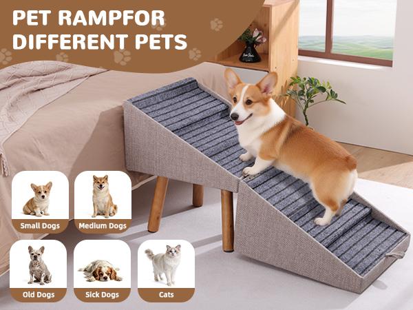 21" Tall Dog Stairs Ramp for Bed | 2-in-1 Wooden Ottoman Dog Ramp, Foldable Pet Steps for Small, Large & Senior Dogs, Helps Protect Joints & Prevent Injury, Stable Solid Wood Feet
