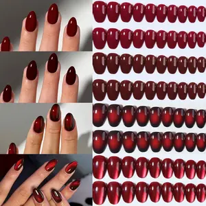 96pcs Short Oval Acrylic Nails Set, Y2K Cat Eye & Gradient Glossy Tips, Medium Length Fake Nails for Women & Girls