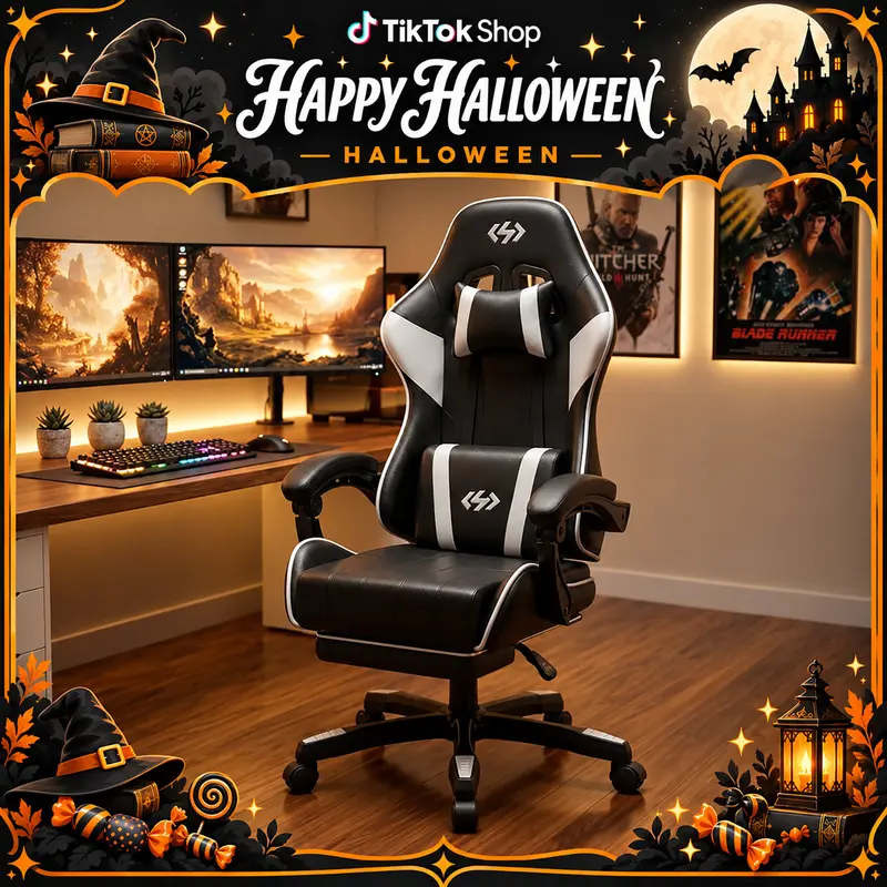 Ecofurnix Gamer Chair - Ergonomic High-Back Office Desk Chair for Work & Gaming, 19.7in Spine Support, 30d Head Support, Stain-Resist PU Top, 45db Quiet Roll Silent Casters, Footrest, Height Adjustment, Reclining Backrest, 360° Swivel, Anti-Tilt Shafts