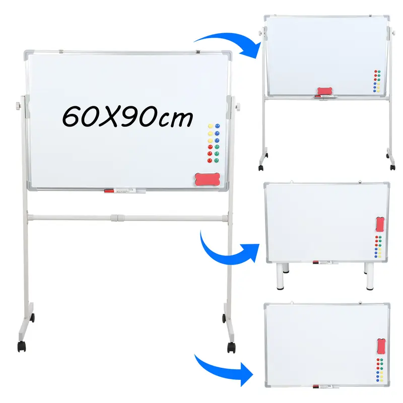 Rolling Whiteboard, White Board with Wheels, Mobile Whiteboard with Stand, Portable Magnetic Dry Erase Board on Wheels, with 5 Markers, 12 Magnetic Nails & 1 Eraser