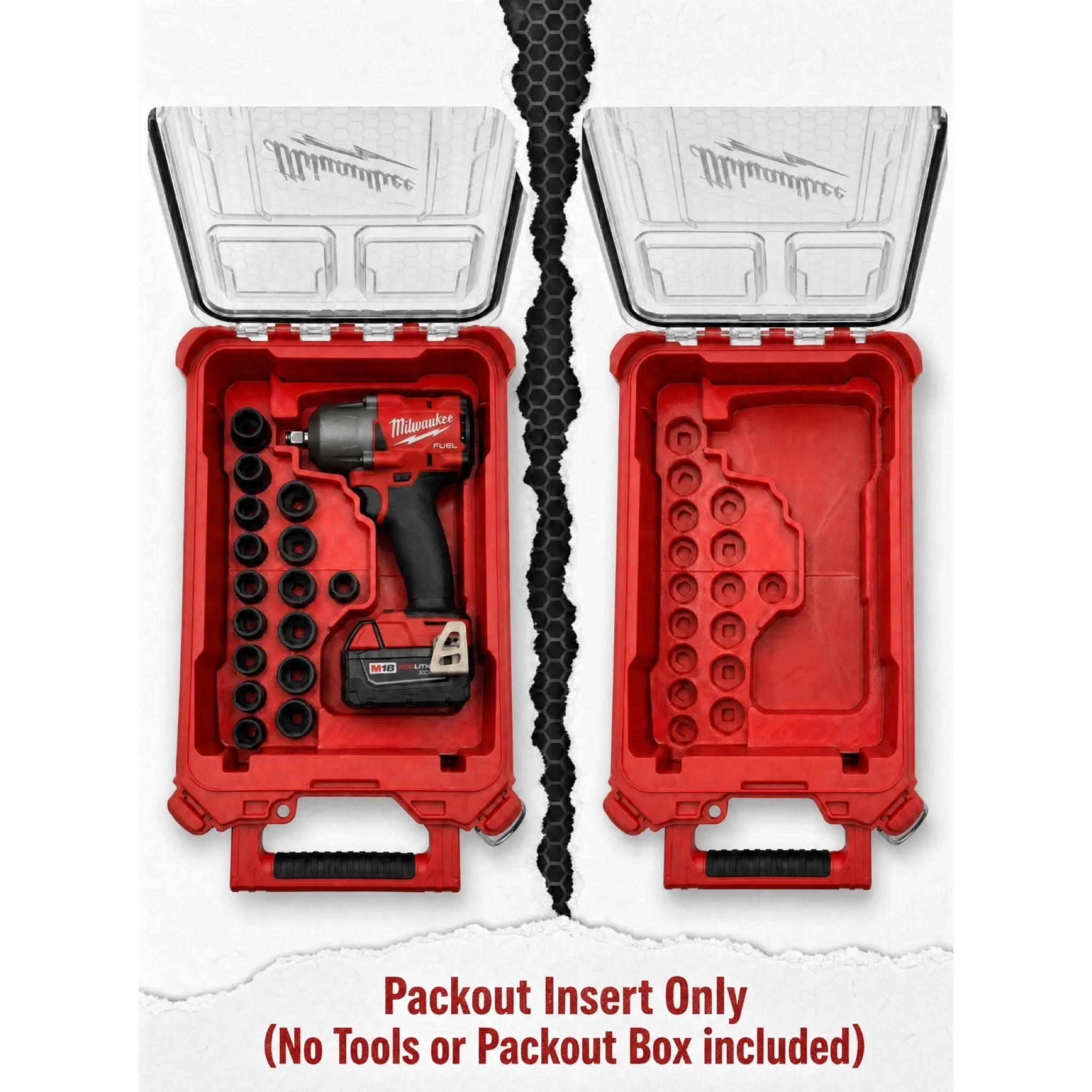 Packout Insert for the Milwaukee M18 FUEL Mid Torque Impact Wrench + Socket Storage