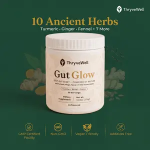 Gut Glow  Daily Gut Health Powder Bloat Relief + Digestion Support Herbal Prebiotic & Probiotic Blend 30 Servings 10+ Natural Ingredients Unflavored