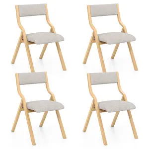 COSTWAY - Folding Dining Chair Set of 4 Wooden Upholstered Dining Chairs with Solid Wood Frame