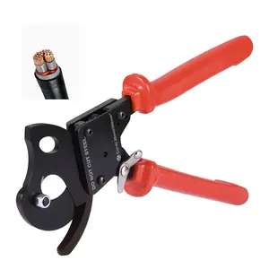 Ratcheting Cable Cutter With Spring Steel Blades And PVC-Coated Handles, Quick-Release Button, Heavy-Duty Ratchet Wire Cutter For Copper And Aluminum Cables Up To 600 MCM (300 mm²)