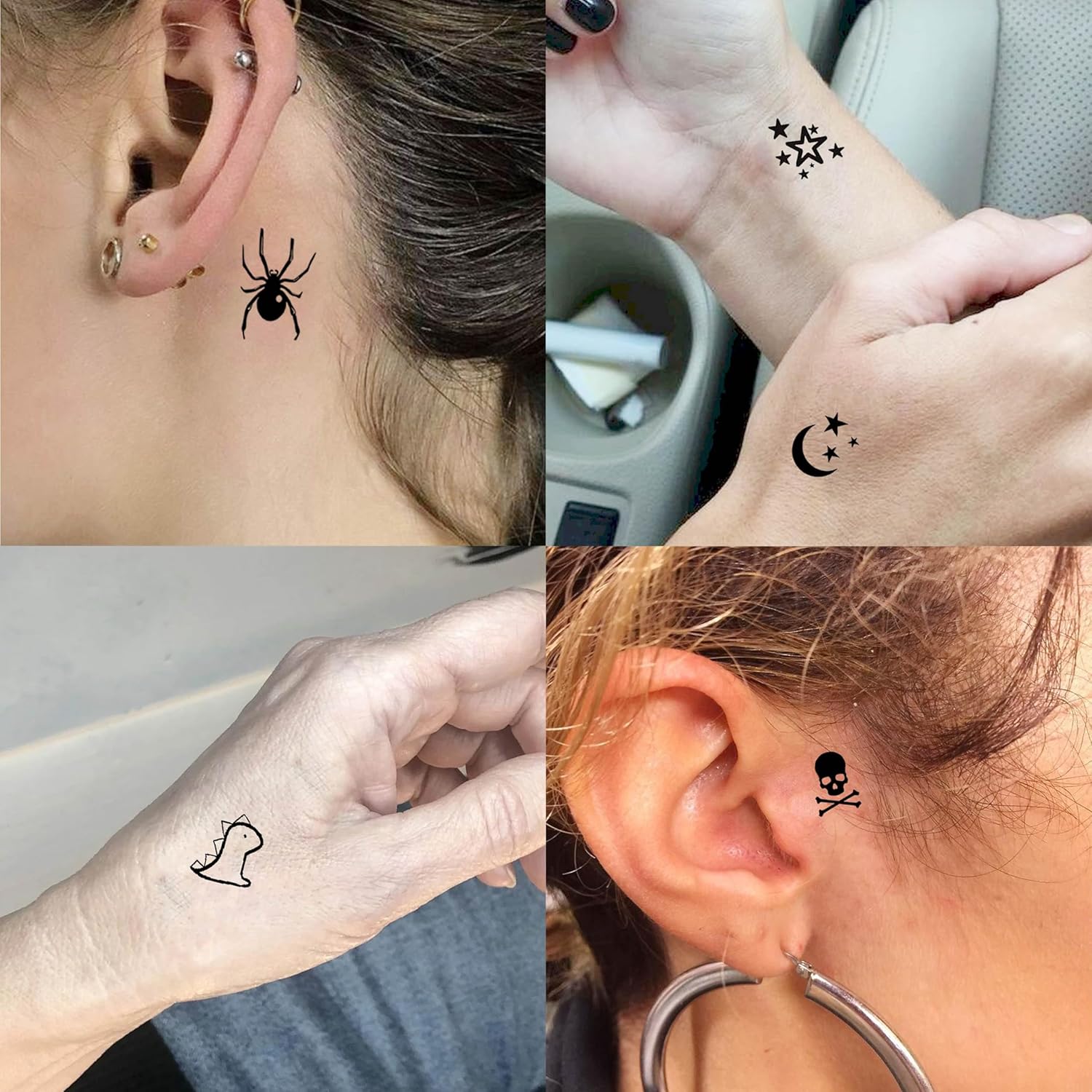28 Sheets Tiny Small Temporary Tattoos For Women Men Finger Hands, Cartoon Bohemia Fake Tattoo Stickers For Kids Boys Girls, Bulk Cute Black Long Lasting Vintage Tatoos Neck