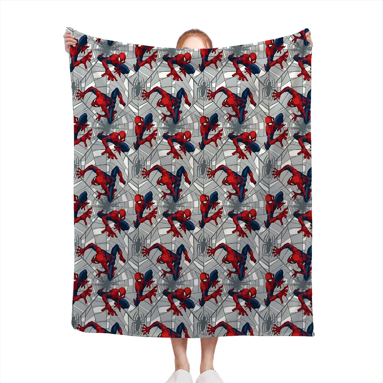 Retro Classic Spiderman Anime Print Blanket, Cool School Manga Pattern, Stylish Cozy Fuzzy Flannel Throw, Warm Lightweight Decorative Blanket for Anime Room Decor Collectors Fans Gift