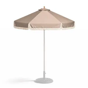 9ft 6 Ribs Replacement Umbrella Canopy w/Fringed Valance in Taupe (Canopy Only) Heavy Duty Beach Umbrella