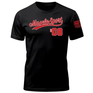 Musclesport Baseball Red & White Logo T-Shirt - Black