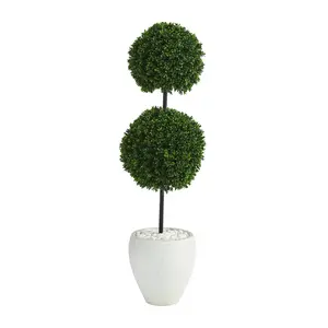 4’ Boxwood Double Ball Artificial Topiary Tree in White Planter (Indoor/Outdoor) 4’ Boxwood Double Ball Artificial Topiary Tree in White Planter (Indoor/Outdoor)
