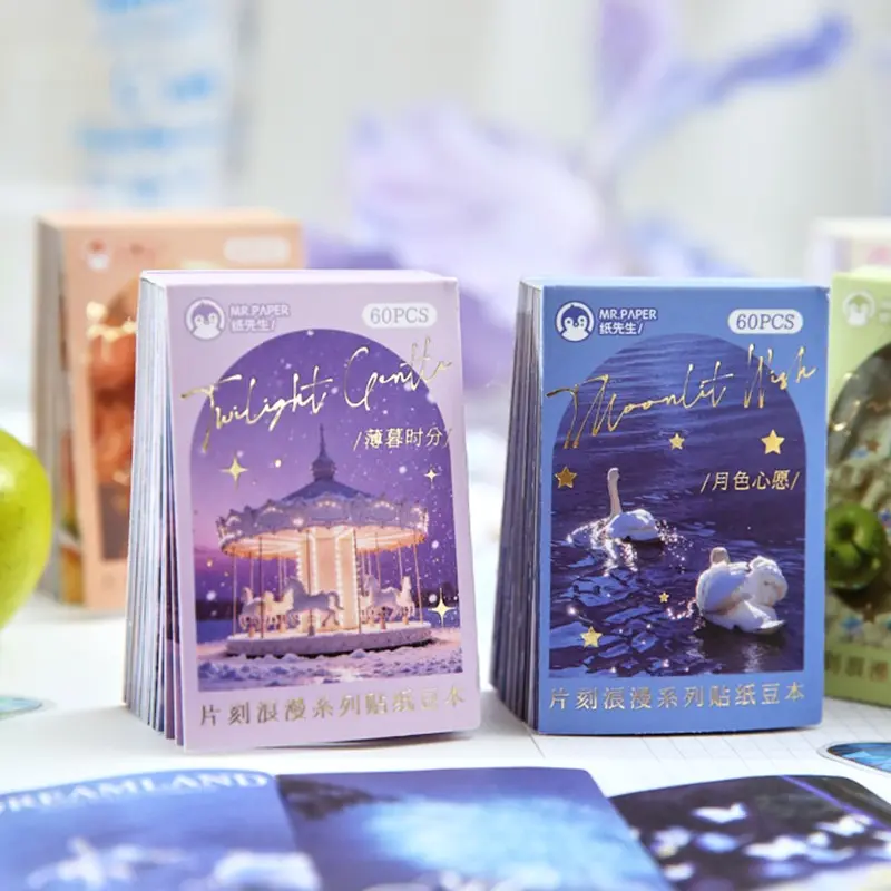 60 Sheets/book Sticker Book, Origami Material, Moment Romance Series Landscape Decoration, Hand Account Stationery Bottle Multi-Scene Decorative Stickers, Sticker Cards
