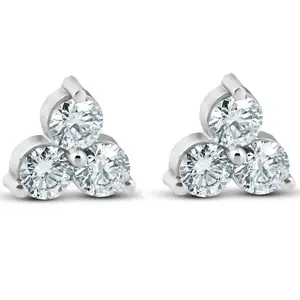 1ct Lab Grown Diamond 3 Stone Studs Womens Earrings 14K White Gold