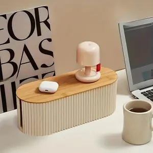 Wooden Lid Cable Management Box, Plastic Desk Organizer for Cord Storage, Office Desktop Organizer, Room Storage Solution, Corporate Work Desk Accessories, Ideal Gift for Work