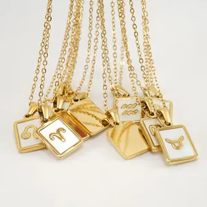 VEVE Simple Titanium Steel 12 Constellation Necklace 18K Versatile Shell Constellation Pendant Jewelry