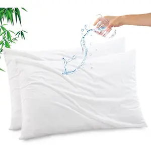 Bamboo Rayon Waterproof Pillow Protector Breathable Cooling Pillow Cover with Zipper Super Soft Pillow Case 2 Packs Queen 20"x30" White