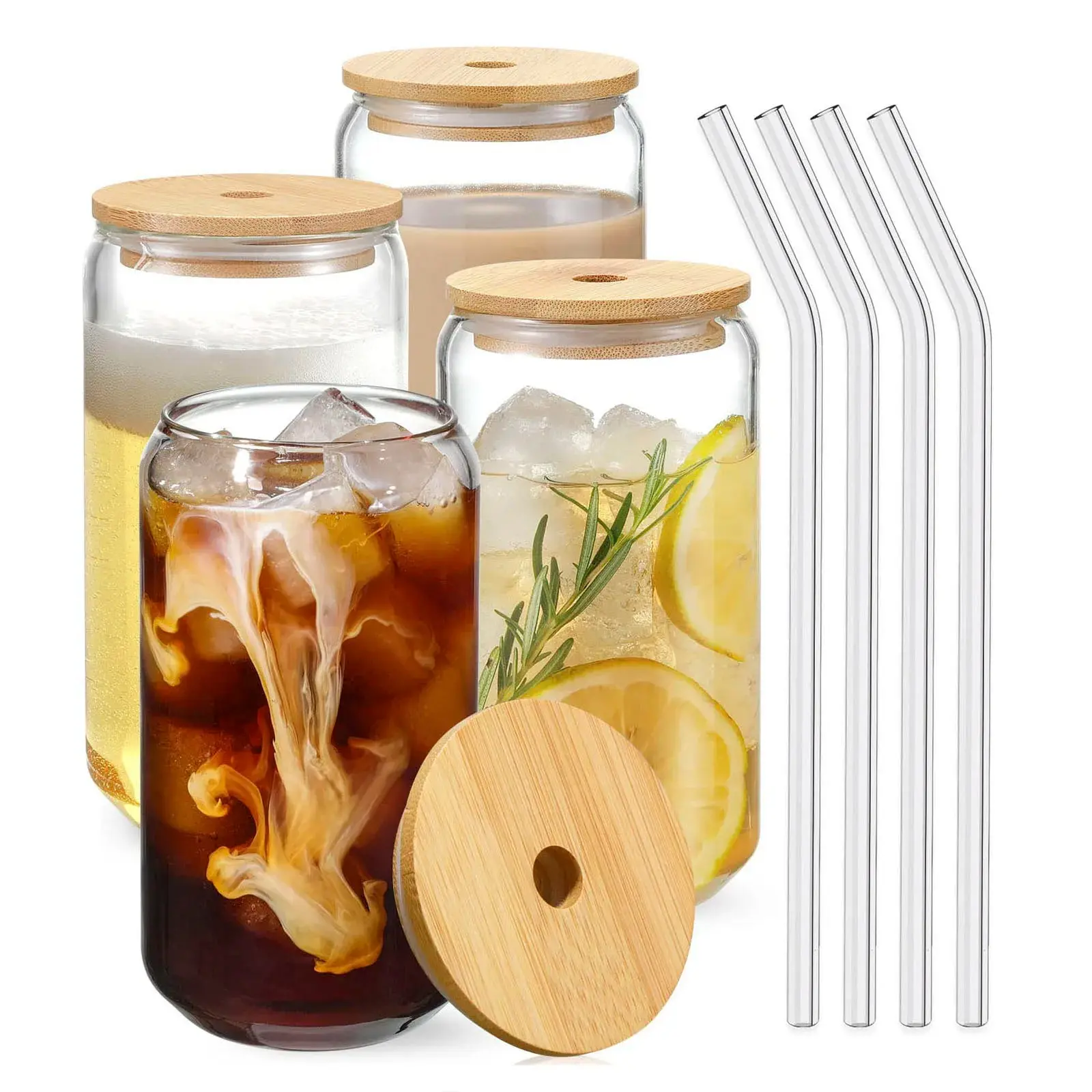 Glass Cup with Bamboo Lid and Straw – 450ml - TikTok Shop