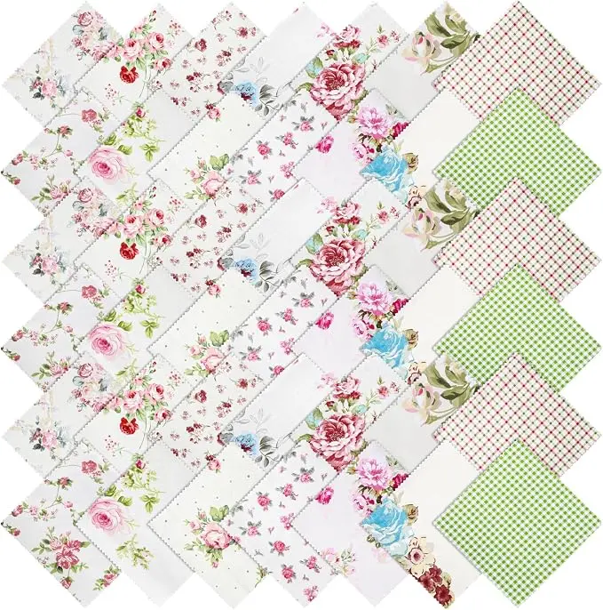 42Pcs Floral Charm Packs for Quilting, 5x5 Inch Cotton Fabric Squares Precut Vintage Floral Fabric Quilting Charm Packs Quilted Fabrics for Sewing DIY Crafts, Patchwork