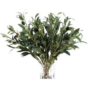 5 count Artificial Olive Branches for Vases 18.9 Inch Faux Olive Tree Stems with Fruits,  Greenery Leaves for  Decor Weddings Party Floral Arrangement