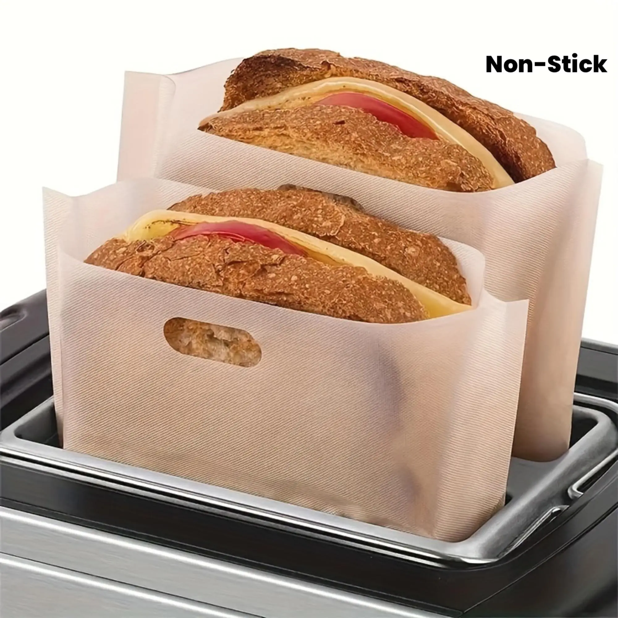 Reusable Non-Stick Teflon Toast Bags - Set of 2, PTFE Grilling Pockets for Cheese Sandwiches, Panini, Garlic Bread, Pizza - Flexible Microwave, Oven, Toaster Safe Kitchen Tools