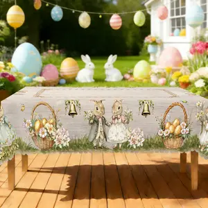 BLIOWL Easter Decor Tablecloth 60" Round or 60×86" Rectangular - Cute Rabbit & Egg Basket Print for Easter Party, Outdoor Brunch & Home Table Setting