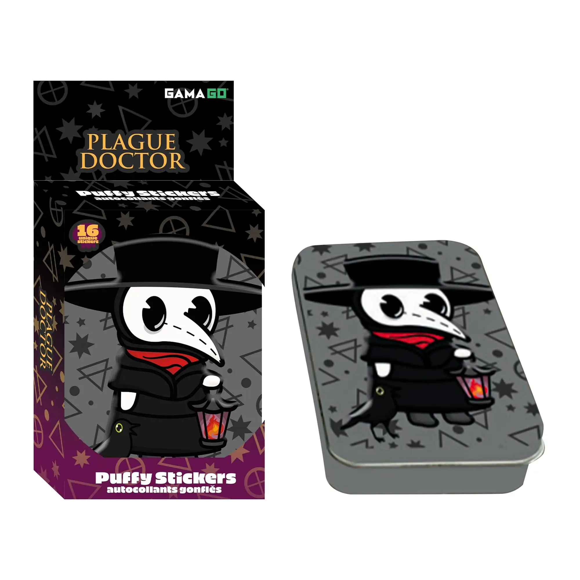Plague Doctor Puffy Craft Stickers - 16-Count Cool Scrapbooking Decorative Decal & Illustration Stickers in Embossed Tin
