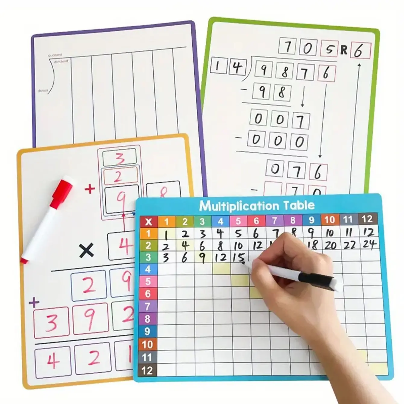 Double-Sided Dry Erase Multiplication and Division Board, Whiteboard Set, Dual Sided Board, Includes 2x1 & 2x2 Numbers, Ideal for Interactive Learning Home School Classroom Children Students, Learning Tool