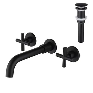 Wall Mounted Dual Handle Bathroom Sink Faucet with Pop-Up Drain (No Overflow) On-Site