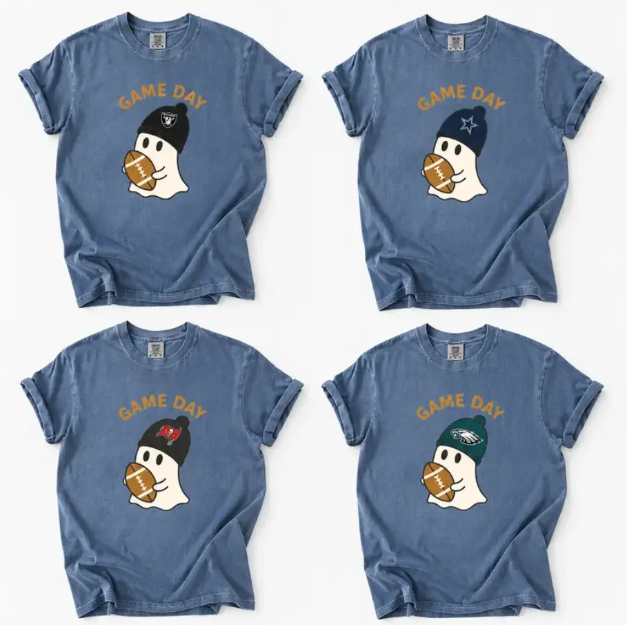 Comfort Colors Halloween All City Blue Jean T-shirt, All Teams T-shirt, Cute Ghost Fall Season Tee, Men Women Graphic Tops, Fashion For All