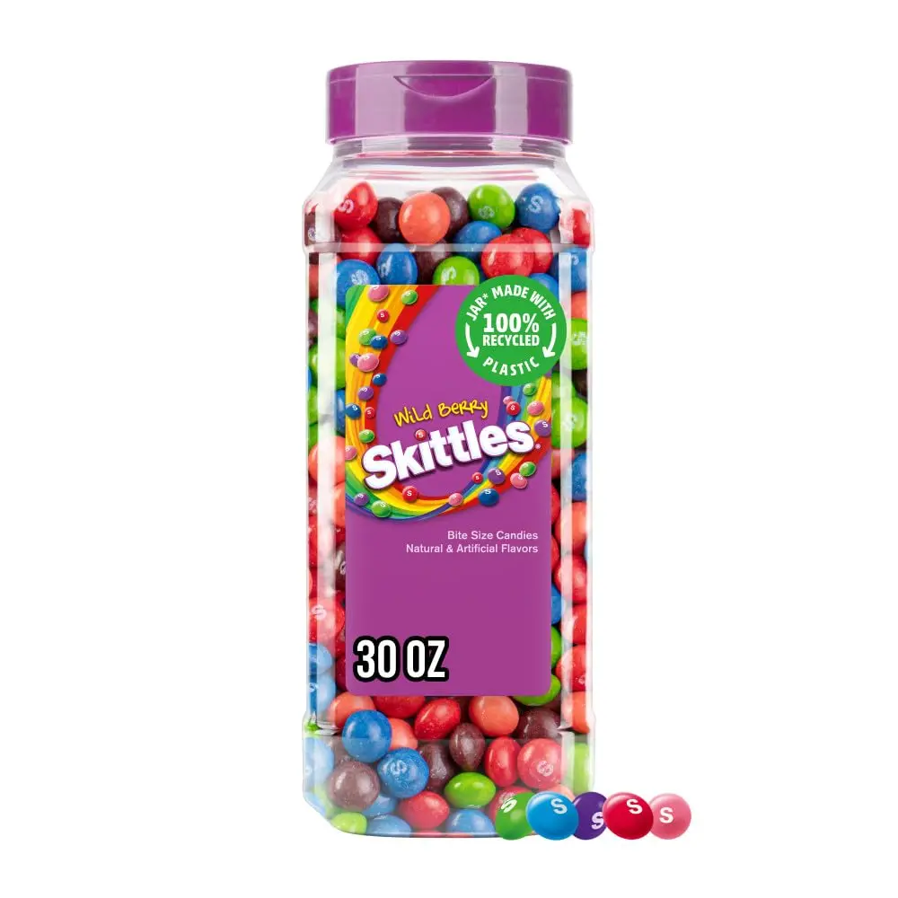 SKITTLES Wild Berry Chewy Fruit Flavor Candy 30Oz Resealable Bulk Candy Jar | Wild Berry Fruit Candy Jar For Freshness, Easy Pour, Snacking, Back to School, College Dorms, Road Trips, Gaming & Party Fun Visit the Skittles Store