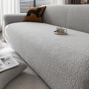 Simple Solid Color Teddy Fleece Sofa Cover, Soft Skin-Friendly, High Elasticity, Pet Friendly Anti-Scratch, Detachable Washable, Dustproof, Elastic Sofa Slipcover, Soft Sofa Protector