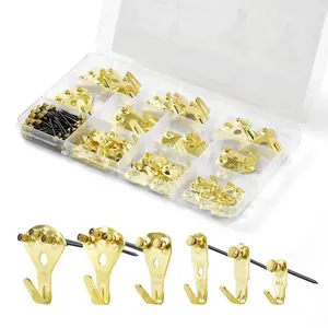 summervibes VEVOR 130 Pieces Picture Hanging Kit, 10lb, 20lb, 30lb, 50lb, 75lb and 100lb Picture Hangers, Metal Pictures Hanging Hooks with Nails for Mirror, Painting, Photo Frame on Drywall Wooden Wall, Gold, Hook For Mirrors, Installation