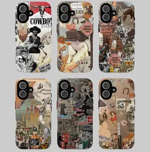 Cowboy Life Phone Case, Western Collage Horses Cowgirls Hats Cards Rodeo Bud Light Miller Exxon Long Live Rock Roll Reward Rustic Brown Beige Red Tan Vintage Artistic Retro for iPhone 17 16 15 14 13 Pro, Samsung S25 S24 S23 S22 Ultra