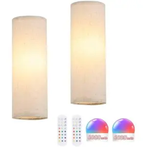 Adhesive Battery Operated Wall Sconce Set of 2, 5000 mAh Battery Rechargeable Bulb with 12 RGB Colors, Stick on Wall Sconce No Drill Wall Lights, Linen