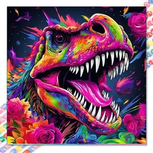 5D DIY Full Drill Round Diamond Painting - Diamond Art Kit Colorful Dinosaur Mosaic, Canvas - DIY Decorative Art, Home Wall Decor, Suitable for Halloween and Christmas, Birthday and Anniversary Gifts