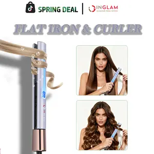INGLAM 2-in-1 Titanium Hair Straightener – Flat Iron & Curler for Smooth, Frizz-Free Hair, Ionic Heating for Thick & Curly Hair,Ideal for Natural Hair,Salon Results at Home,Christmas Gift