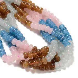 03-Multi-color Dyed Jade Smooth Rondelle Beads Size 5x8mm 15.3'' Strand