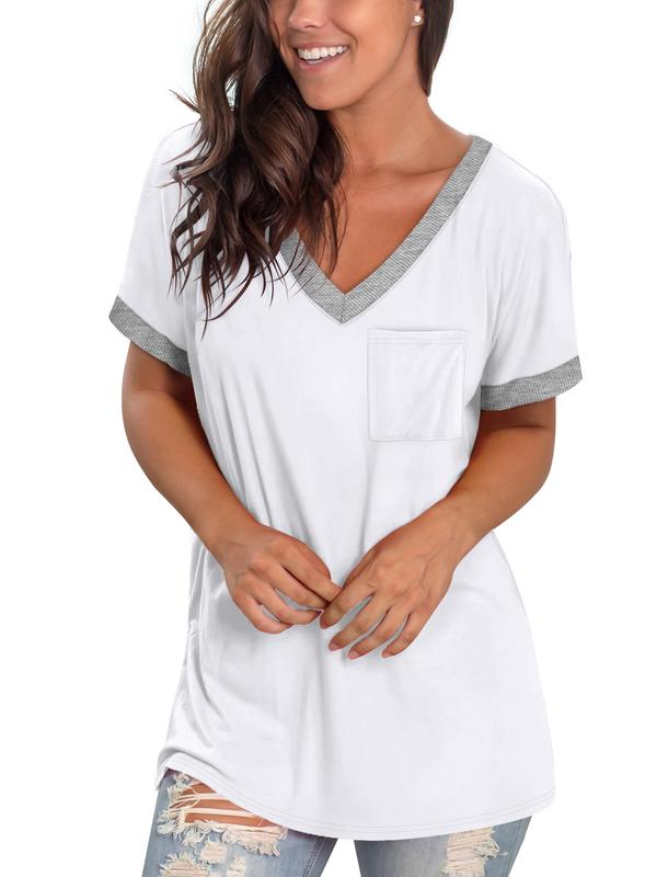 OFEEFAN Womens T Shirts Short Sleeve V Neck Loose Casual Summer Tops with Pocket Womenswear Vneck OFEEFAN Womens T Shirts Short Sleeve V Neck Loose Casual Summer Tops with Pocket Womenswear Vneck